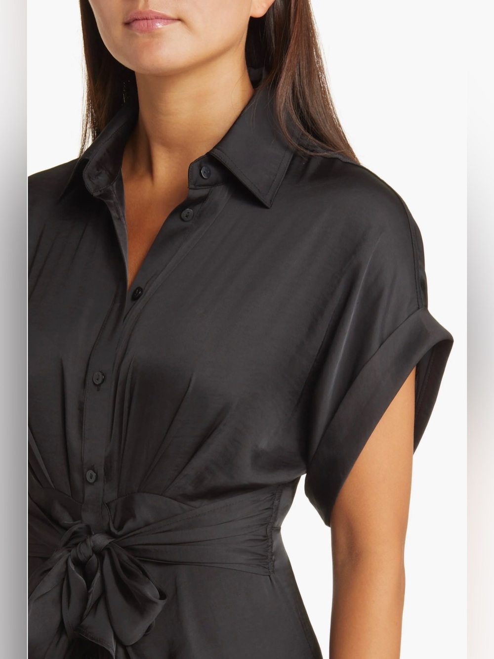 Steve Madden, Alicia Ruched Tie Front Shirtdress Large - Picture 3 of 6